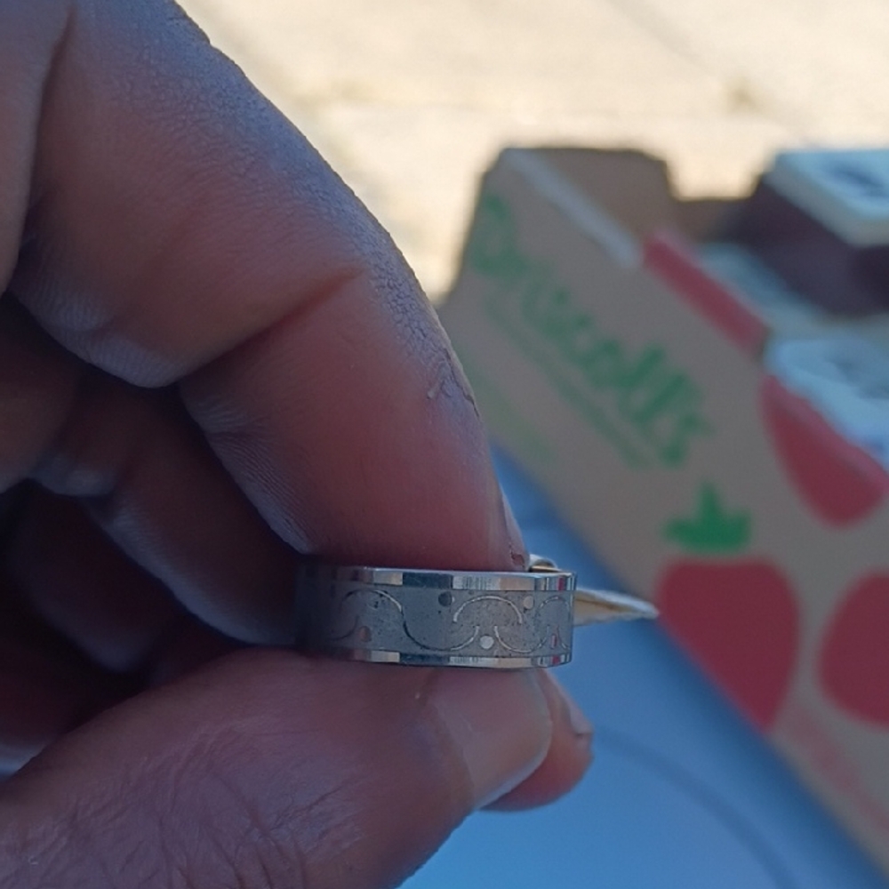 Silver Stainless Steel Engraved Ring